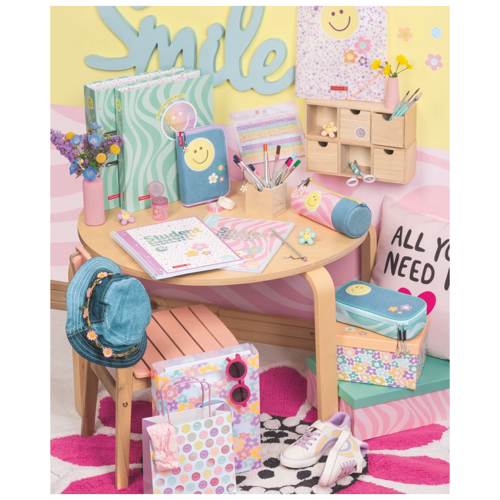 Collegeblock Premium Student Happy Hippie | A4, Lineatur 28, 80 Blatt, rosa/mint