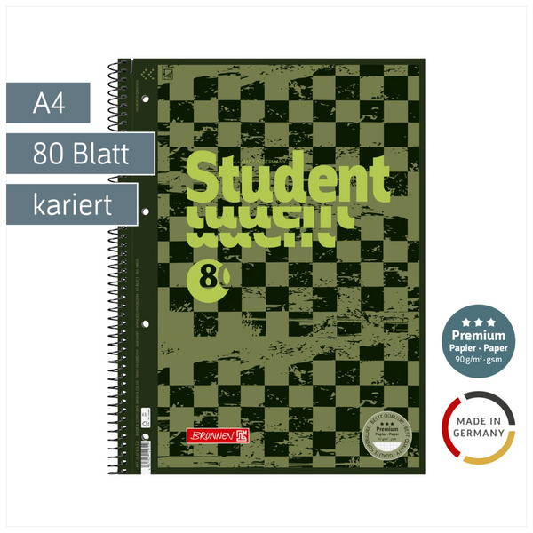 Collegeblock Premium Student Fast Wheels | A4, Lineatur 28, 80 Blatt, grün/mehrfarbig