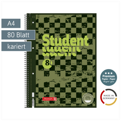 Collegeblock Premium Student Fast Wheels | A4, Lineatur 28, 80 Blatt, grün/mehrfarbig