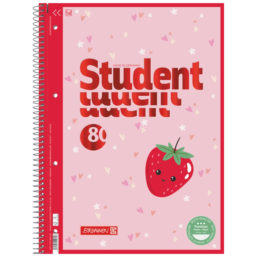 Collegeblock Premium Student Fruity Love | A4, Lineatur 28, 80 Blatt, rosa/mehrfarbig