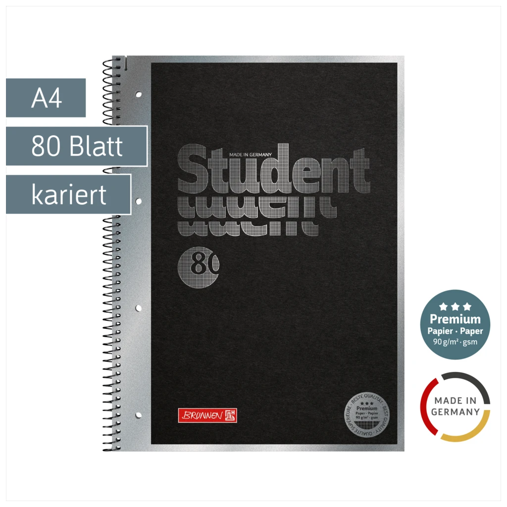 Collegeblock Premium Student „Hardwired“ | A4, Lineatur 28, 80 Blatt, schwarz