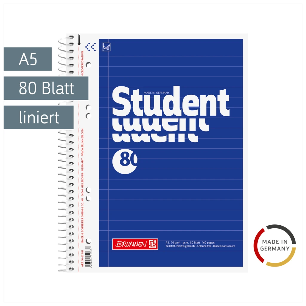 Collegeblock Student | A5, Lineatur 4, 80 Blatt, blau