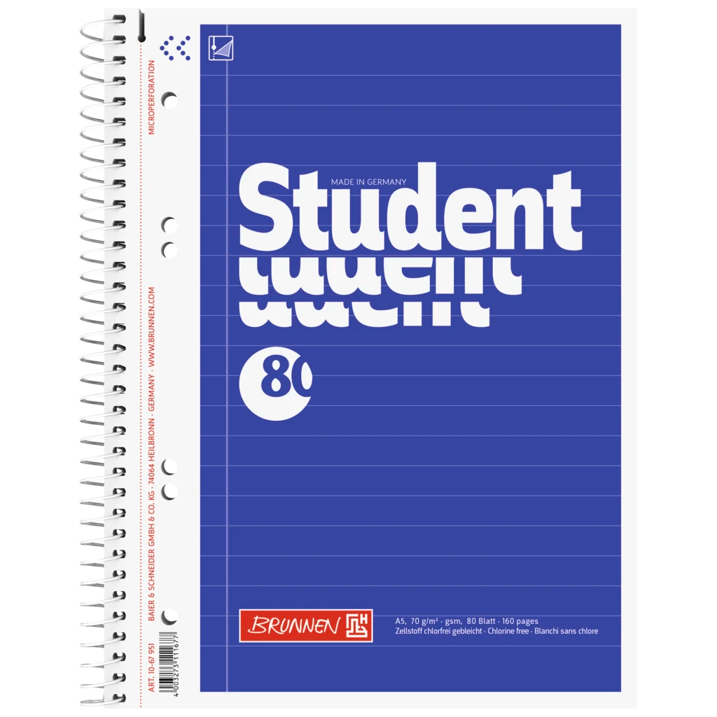 Collegeblock Student | A5, Lineatur 4, 80 Blatt, blau