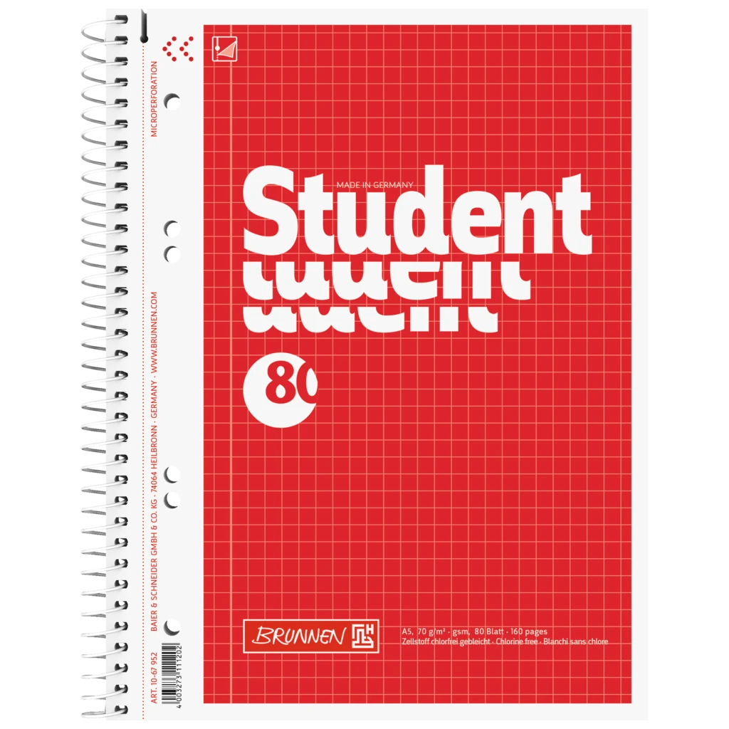 Collegeblock Student | A5, Lineatur 5, 80 Blatt, rot