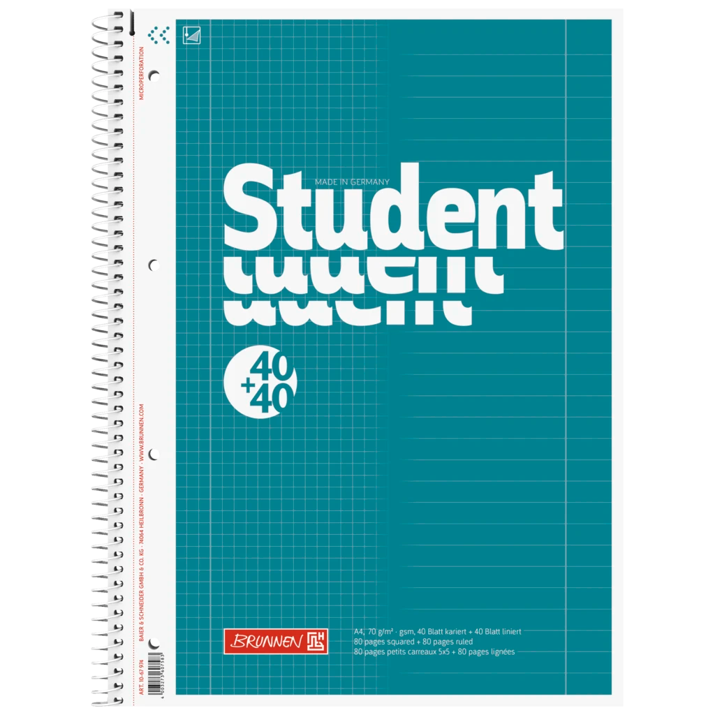 Collegeblock Student „DUO“ | A4, kariert/liniert, 80 Blatt, petrol