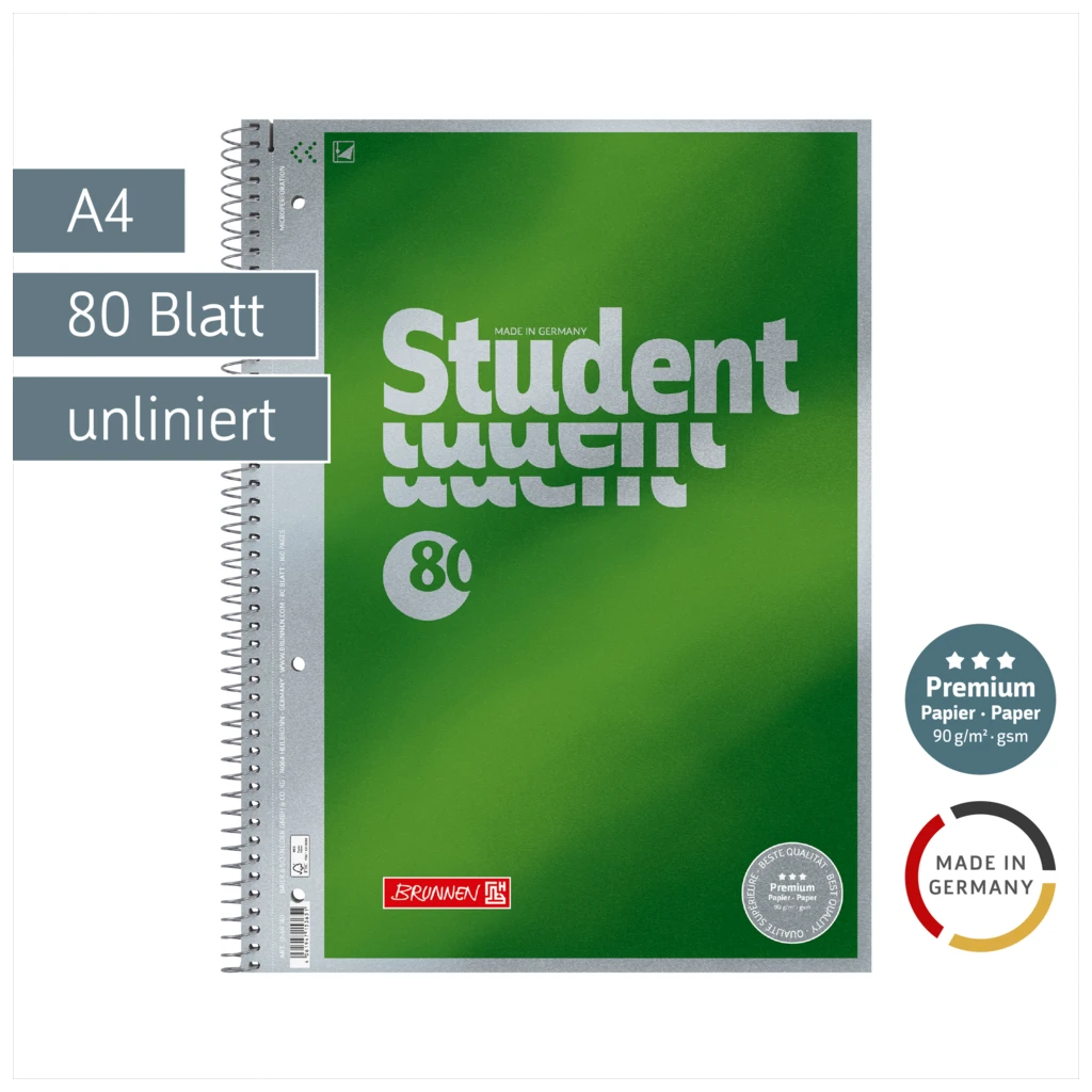 Collegeblock Premium Student | A4, Lineatur 20, 80 Blatt, grün