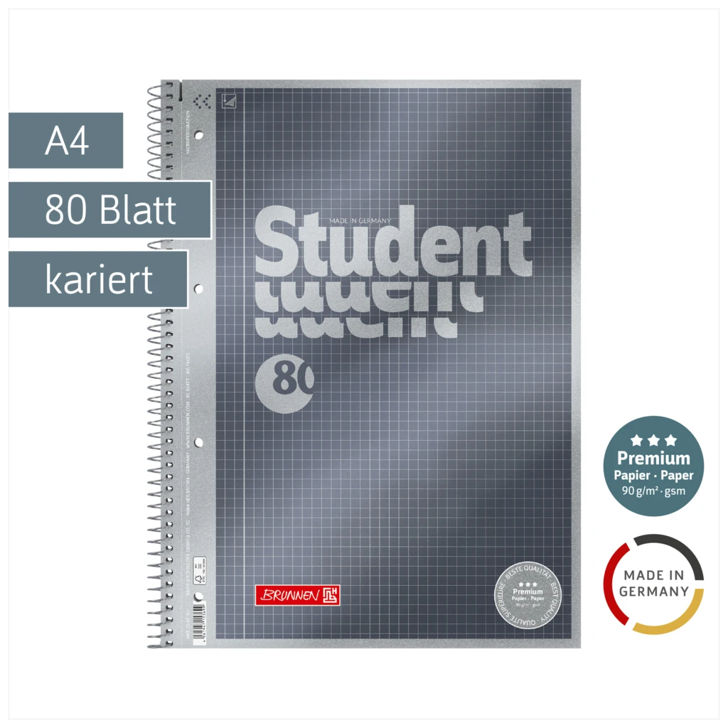Collegeblock Premium Student | A4, Lineatur 22, 80 Blatt, anthrazit