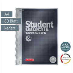 Collegeblock Premium Student | A4, kariert, 80 Blatt, anthrazit