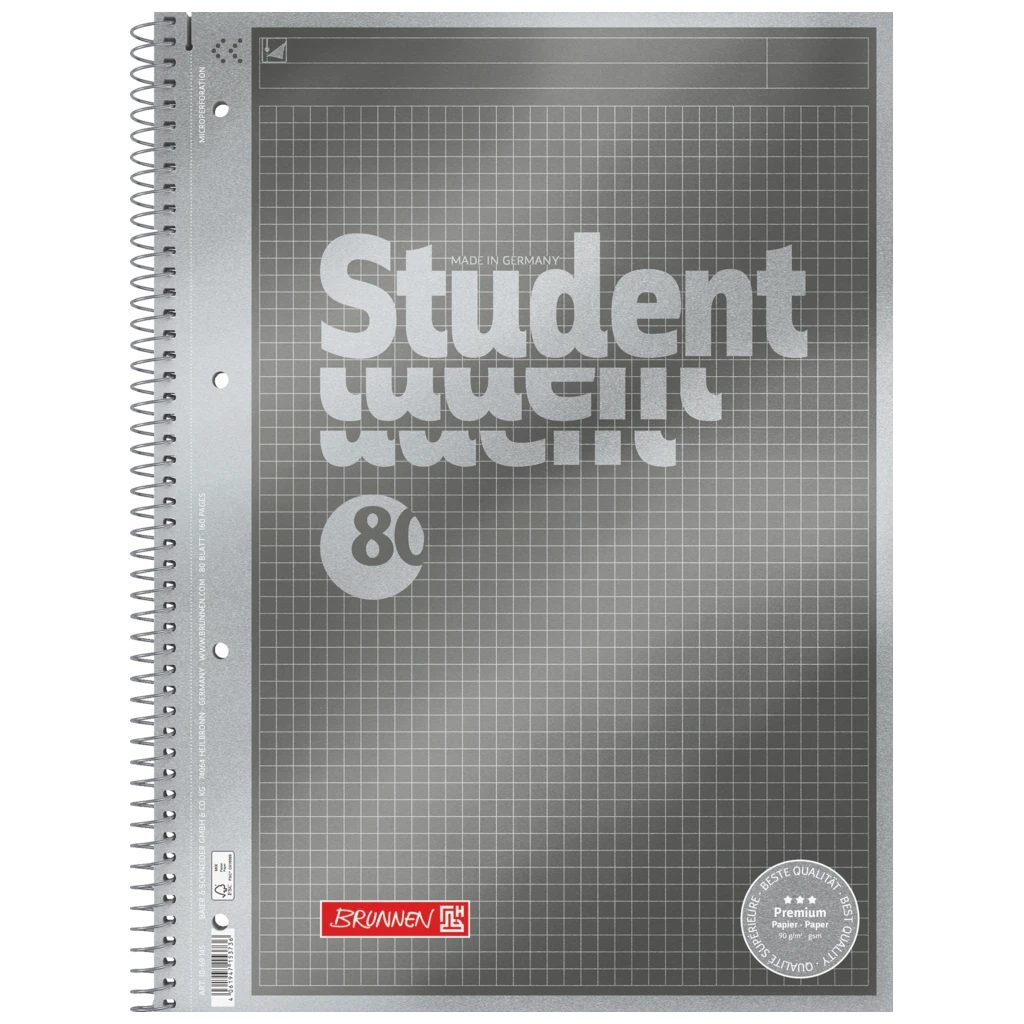 Collegeblock Premium Student „Protokoll“ | A4, kariert, 80 Blatt, anthrazit