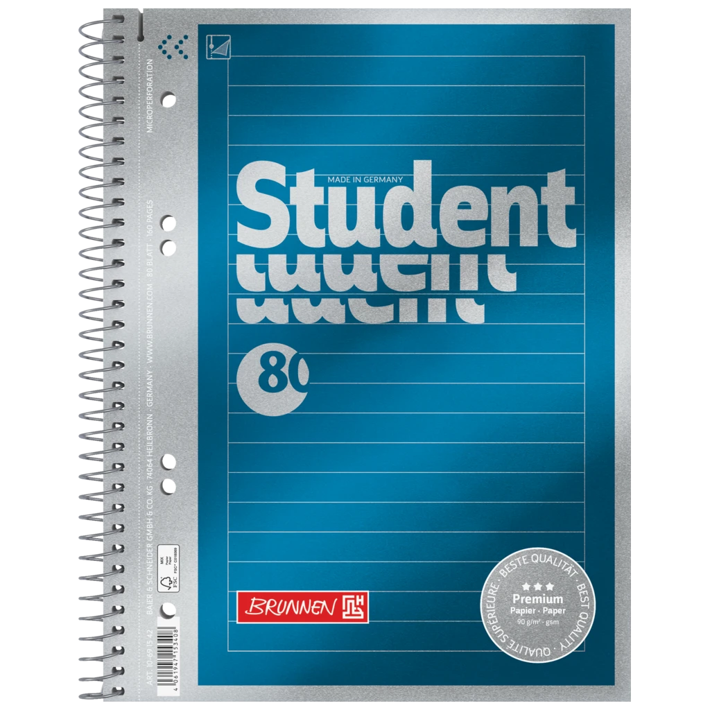 Collegeblock Premium Student | A5, liniert, 80 Blatt, blau