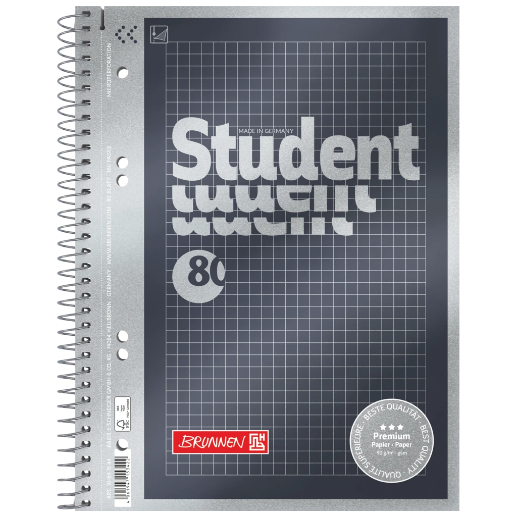 Collegeblock Premium Student | A5, kariert, 80 Blatt, anthrazit