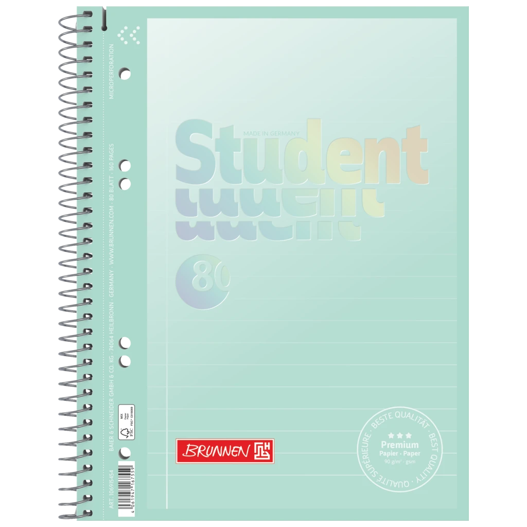 Collegeblock Premium Student „Pastell“ | A5, Lineatur 4, 80 Blatt, pastellmint