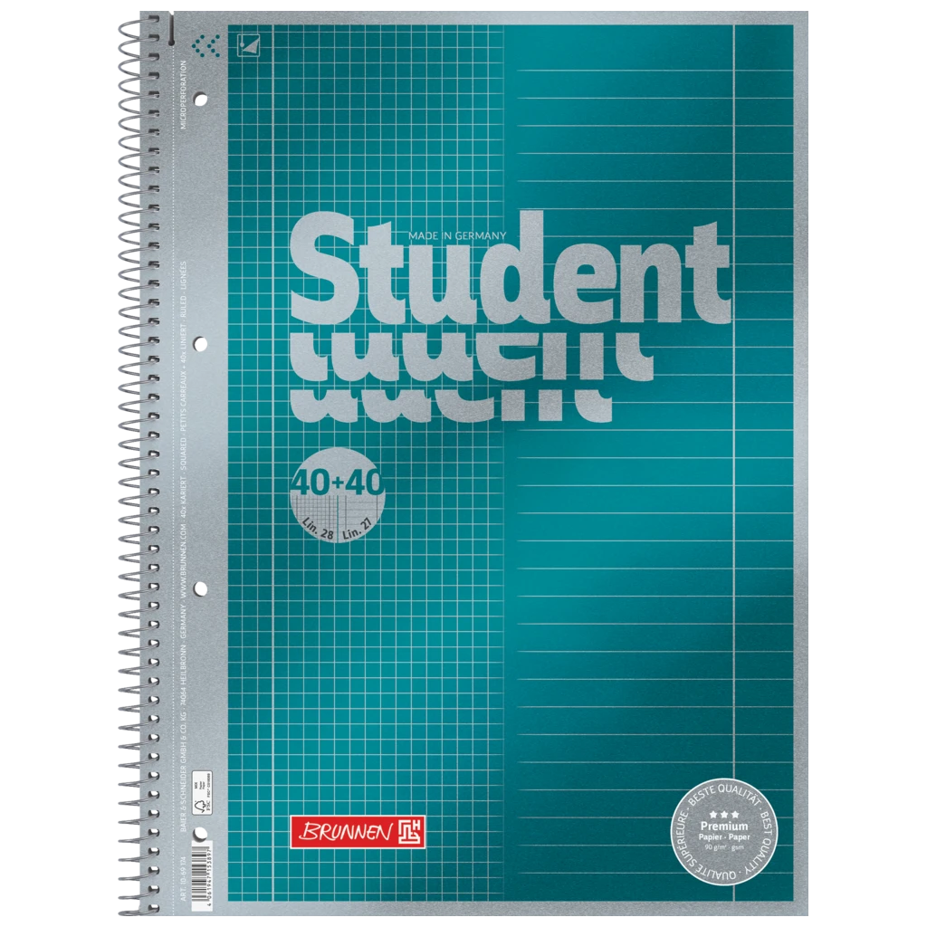 Collegeblock Premium Student „DUO“ | A4, kariert/liniert, 80 Blatt, petrol
