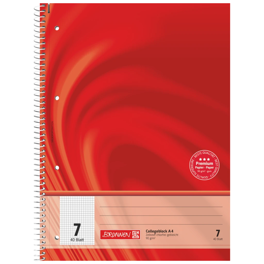 Collegeblock Premium Vivendi | A4, Lineatur 7, 40 Blatt, rot