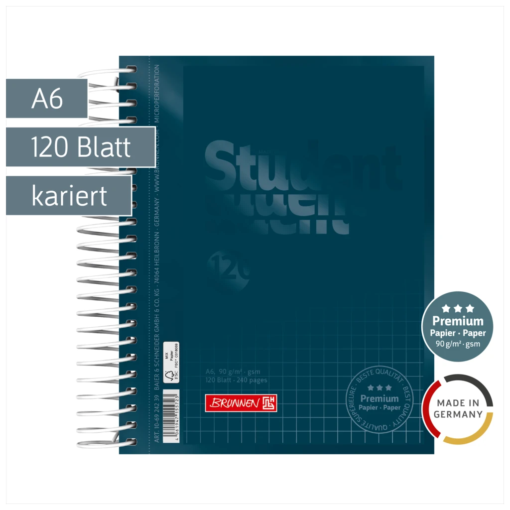 Collegeblock Premium Student Colour Code | A6, kariert, 120 Blatt, denim