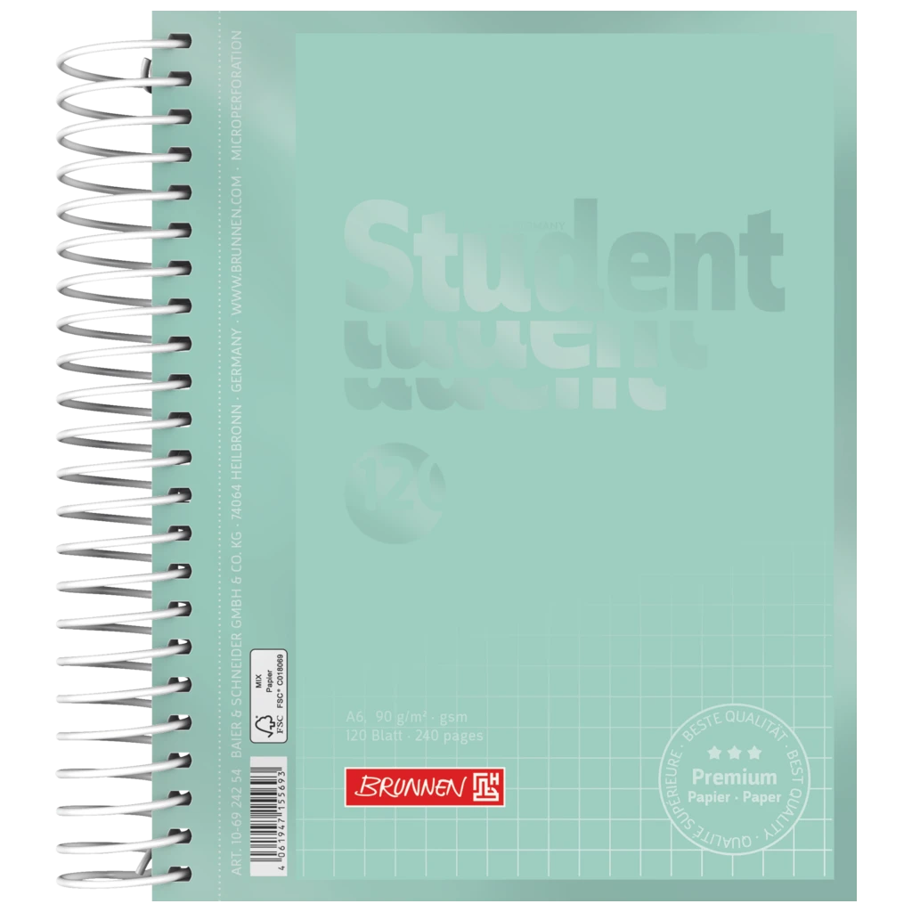 Collegeblock Premium Student Colour Code | A6, kariert, 120 Blatt, mint