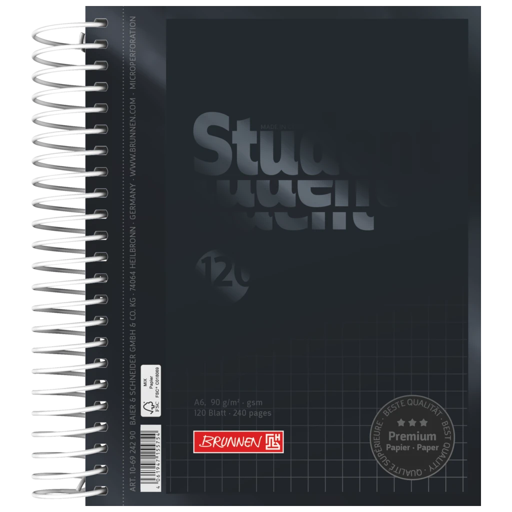 Collegeblock Premium Student Colour Code | A6, kariert, 120 Blatt, onyx