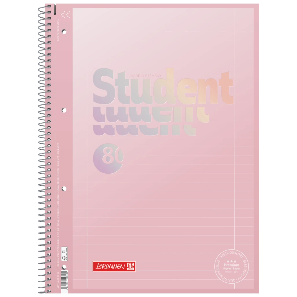 Collegeblock Premium Student | A4, Lineatur 27, 80 Blatt, pastellrosa