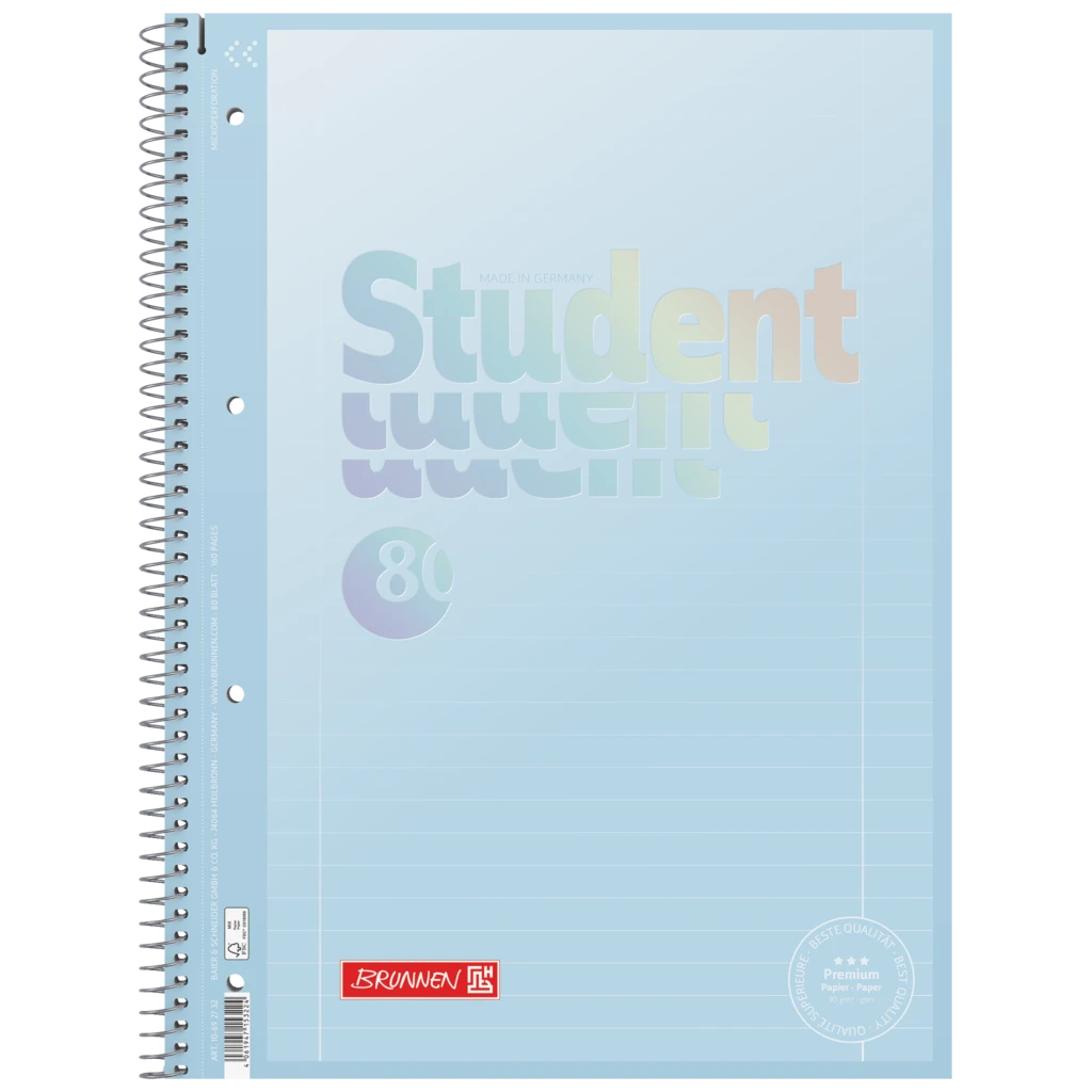 Collegeblock Premium Student | A4, Lineatur 27, 80 Blatt, pastellblau
