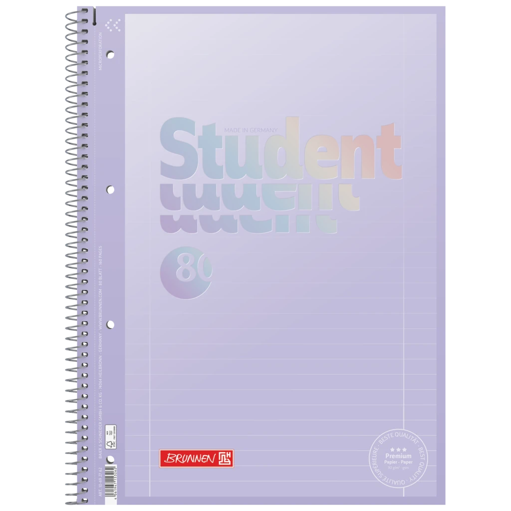 Collegeblock Premium Student | A4, Lineatur 27, 80 Blatt, pastelllila