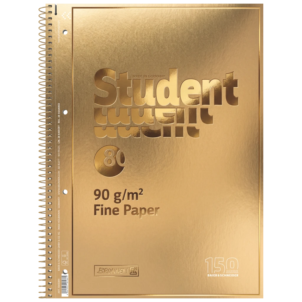 Collegeblock Premium Student „Gold“ | A4, Lineatur 28, 80 Blatt, gold