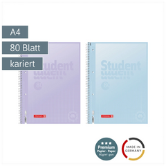 Collegeblock Premium Student „Pastell 2“ | A4, Lineatur 28, 80 Blatt, sortiert