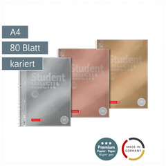 Collegeblock Premium Student Metallic | A4, Lineatur 28, 80 Blatt, sortiert