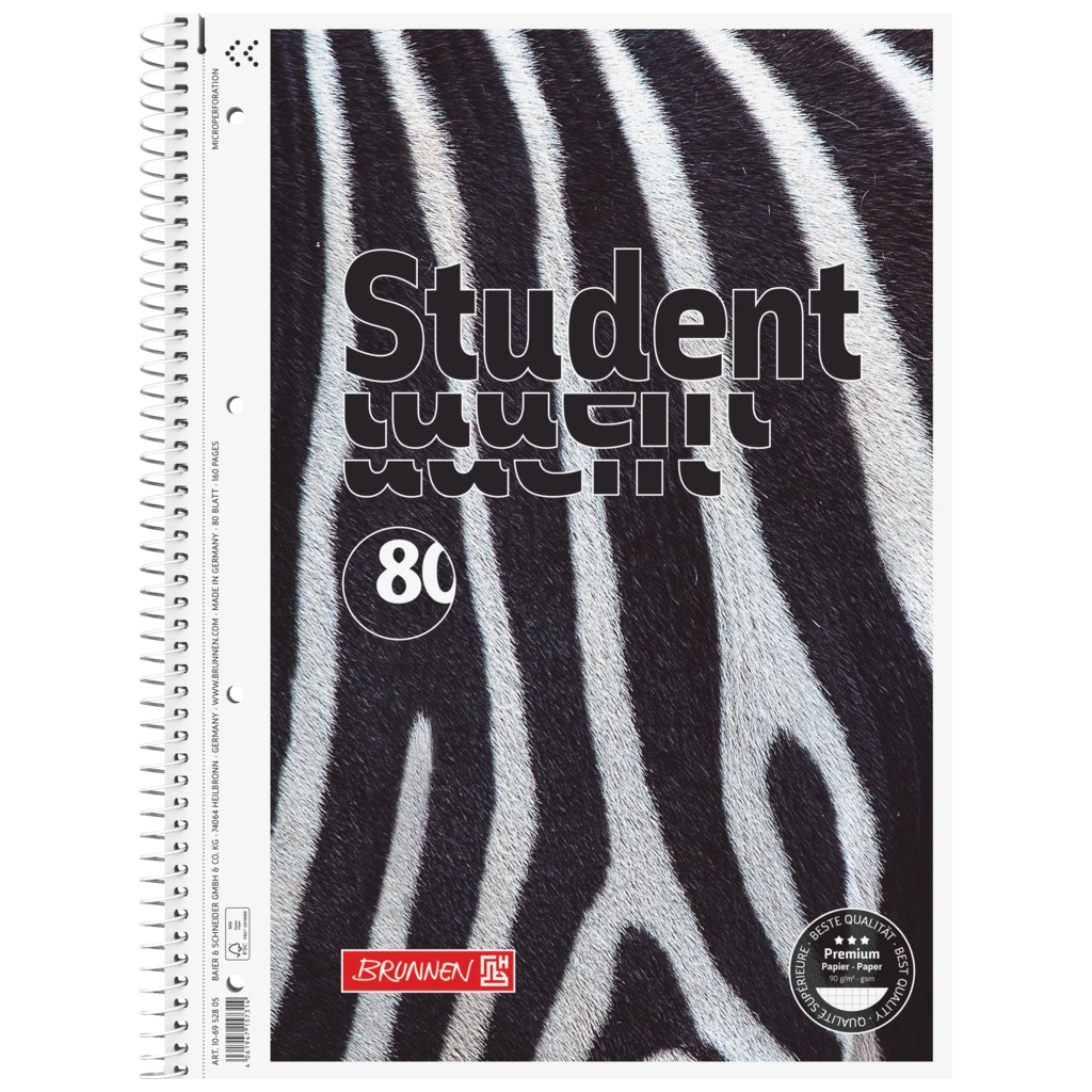 Collegeblock Premium Student „Zebra“ | A4, Lineatur 28, 80 Blatt, mehrfarbig