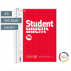 Collegeblock Student | A5, Lineatur 5, 160 Blatt, rot