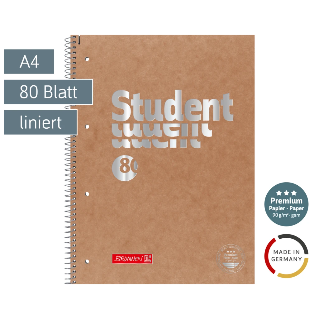 Collegeblock Premium Student FACT!plus | A4, Lineatur 27, 80 Blatt, braun