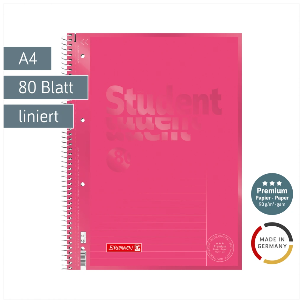 Collegeblock Premium Student Colour Code | A4, Lineatur 25, 80 Blatt, tulip