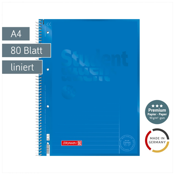 Collegeblock Premium Student Colour Code | A4, Lineatur 25, 80 Blatt, azur