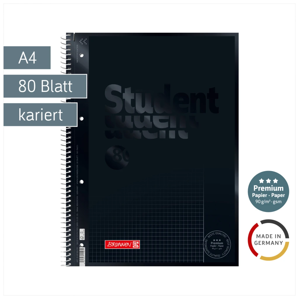 Collegeblock Premium Student Colour Code | A4, Lineatur 26, 80 Blatt, onyx