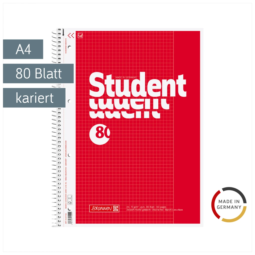 Collegeblock Student | A4, Lineatur 26, 80 Blatt, rot