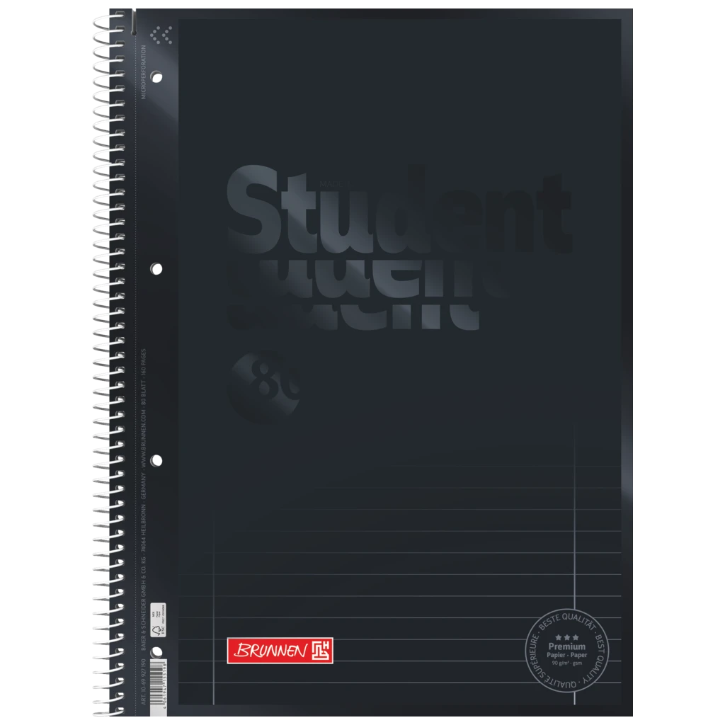 Collegeblock Premium Student Colour Code | A4, Lineatur 27, 80 Blatt, onyx