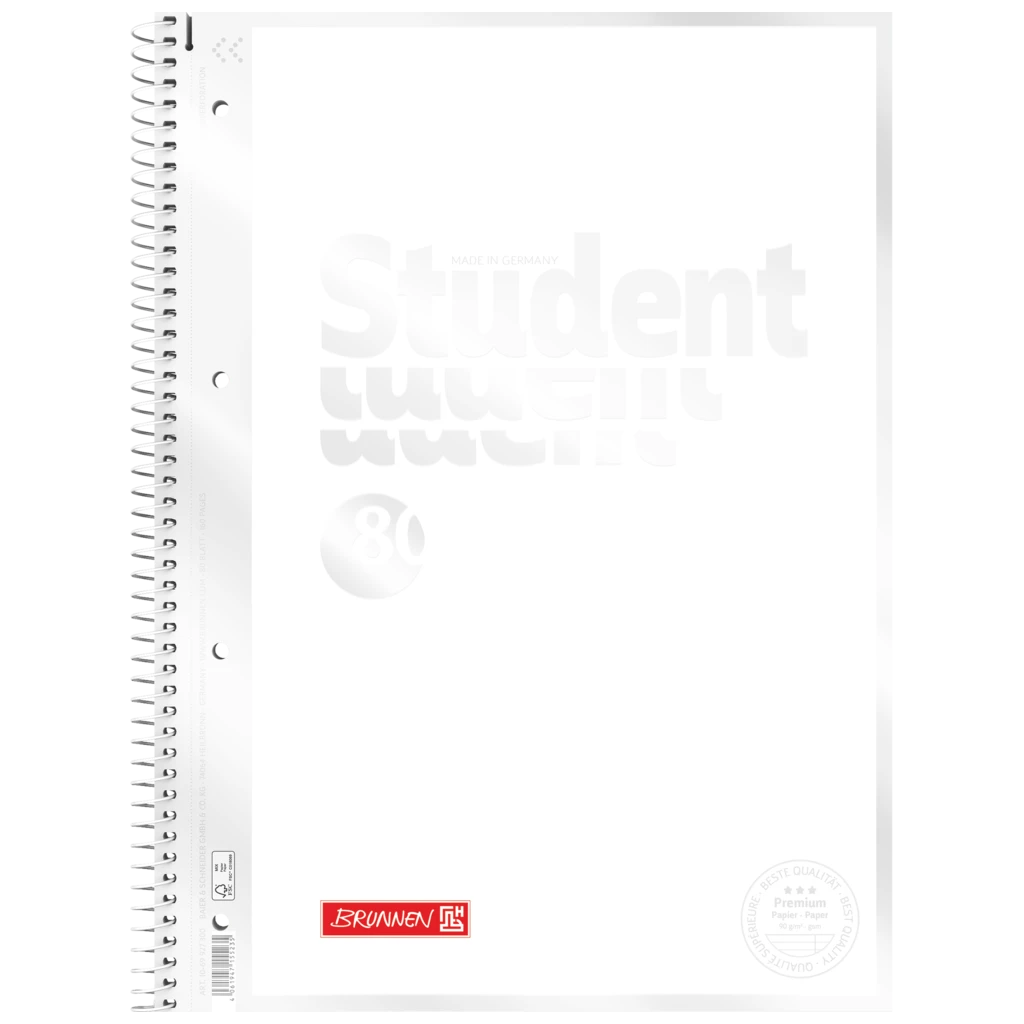 Collegeblock Premium Student „White“ | A4, Lineatur 27, 80 Blatt, weiß