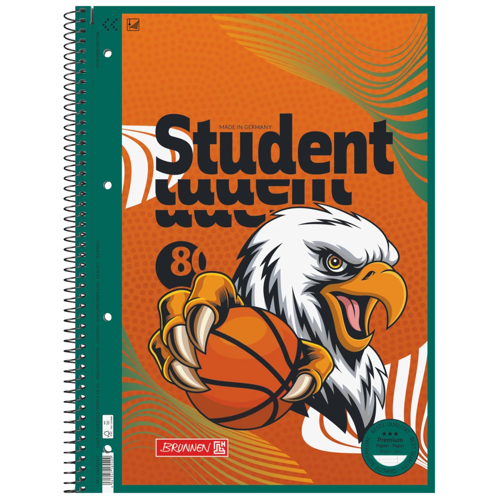 Collegeblock Premium Student Sporty Animals | A4, Lineatur 27, 80 Blatt, orange/mehrfarbig