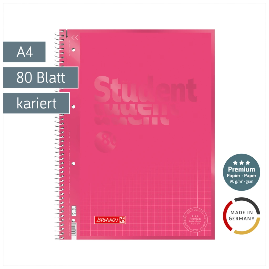 Collegeblock Premium Student Colour Code | A4, Lineatur 28, 80 Blatt, tulip