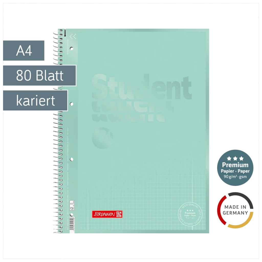 Collegeblock Premium Student Colour Code | A4, Lineatur 28, 80 Blatt, mint