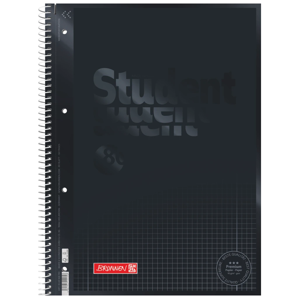 Collegeblock Premium Student Colour Code | A4, Lineatur 28, 80 Blatt, onyx