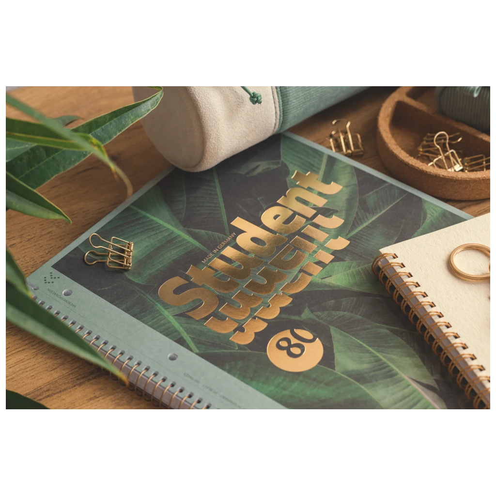 Collegeblock Premium Student „Jungle“ | A4, Lineatur 28, 80 Blatt, grün/gold