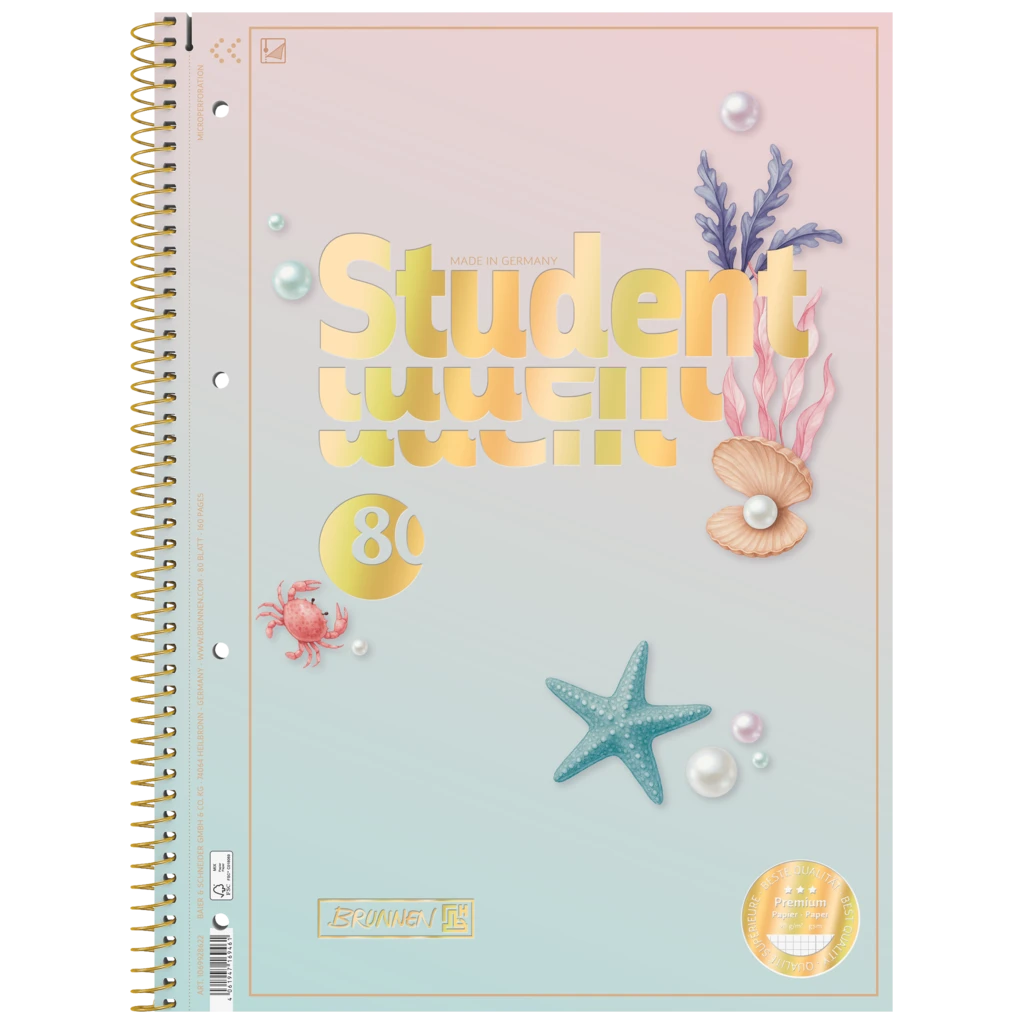 Collegeblock Premium Student Sunny Ocean | A4, Lineatur 28, 80 Blatt, mehrfarbig, pastell