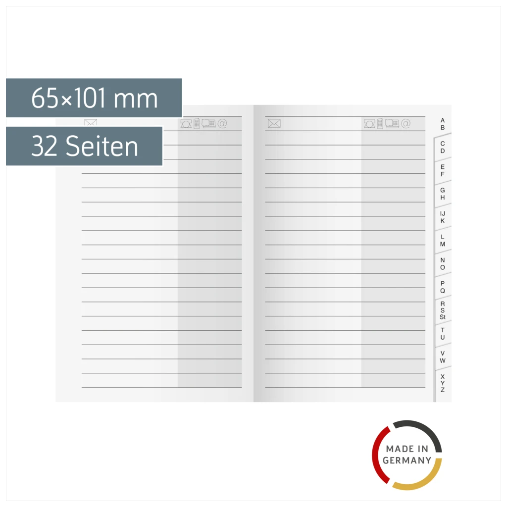 Adress-Registerheft | 65×101 mm, Karton, weiß