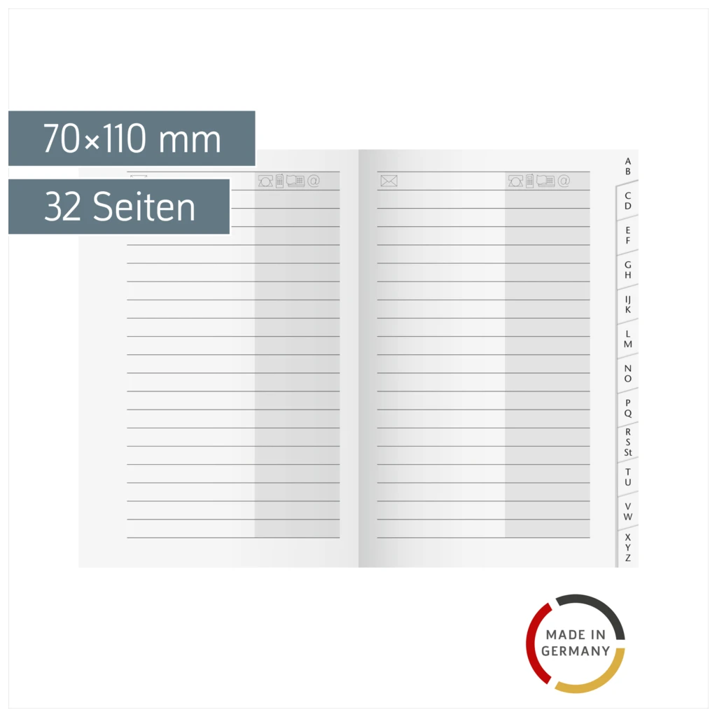 Adress-Registerheft | 70×110 mm, Karton, weiß