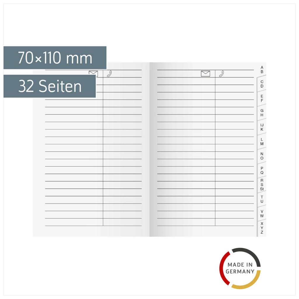 Adress-Registerheft | 70×110 mm, Karton, weiß