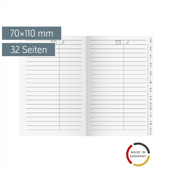Adress-Registerheft | 70×110 mm, Karton, weiß