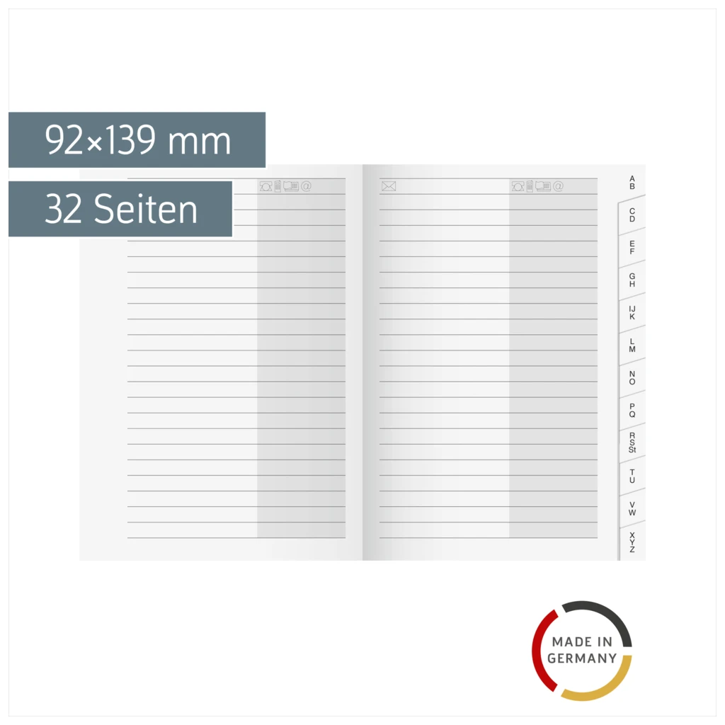 Adress-Registerheft | 92×139 mm, Karton, weiß