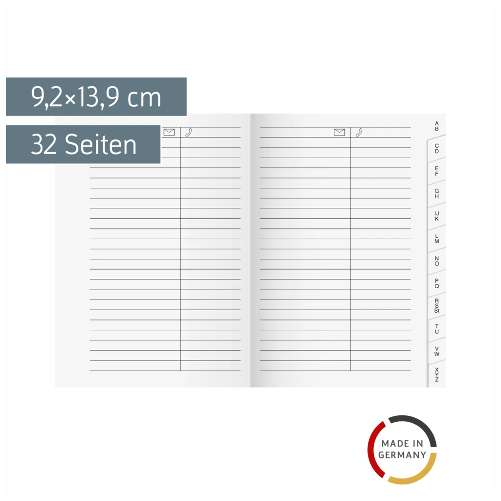 Adress-Registerheft | 9,2×13,9 cm, Karton, weiß