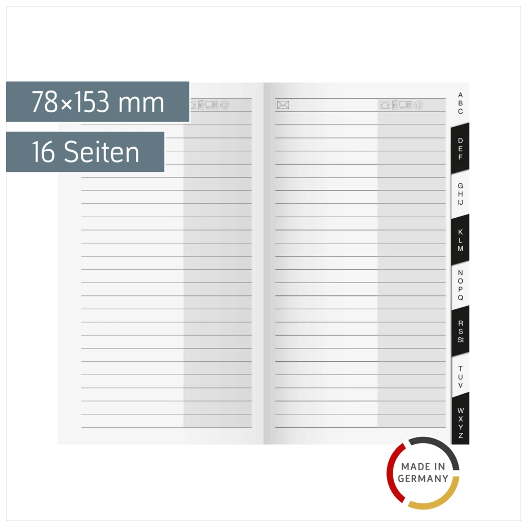 Adress-Registerheft | 78×153 mm, Karton, weiß