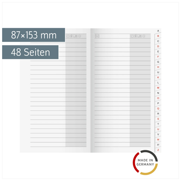 Adress-Registerheft laminierte Taben | 87×153 mm, Karton, weiß